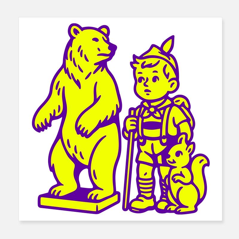 Pop Art Still Life with Bear, Boy and Squirrel Poster 8" x 8" (20x20 cm)