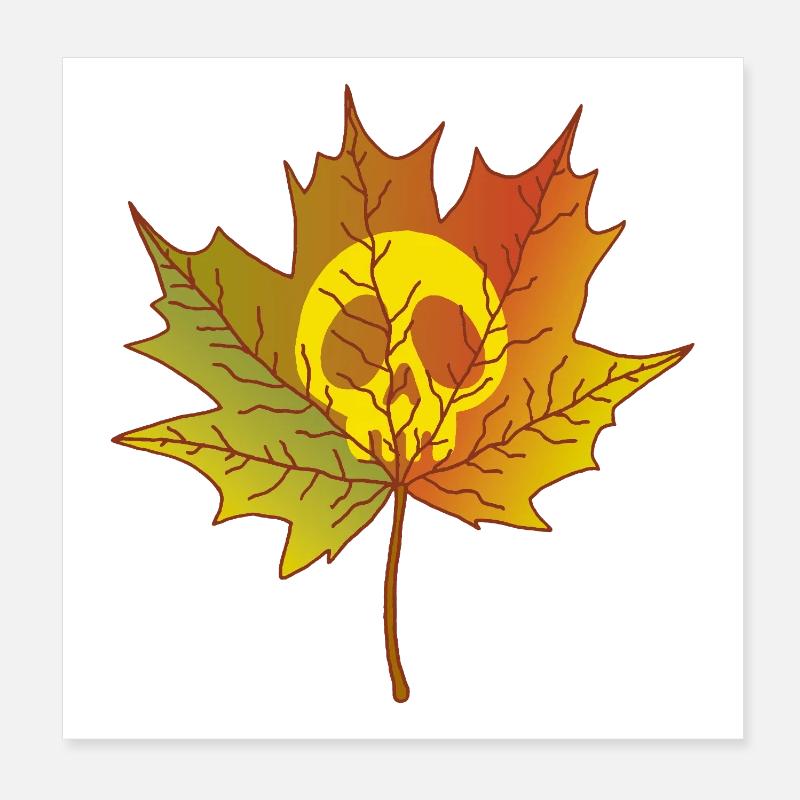 Crâne et feuille morte Poster 20 x 20 cm