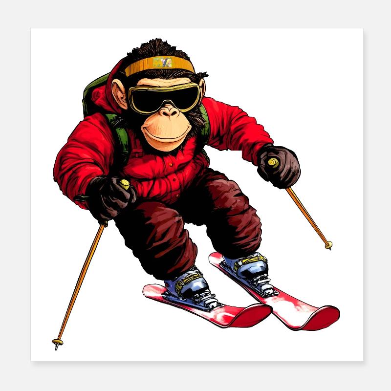 Singe de ski Poster 20 x 20 cm