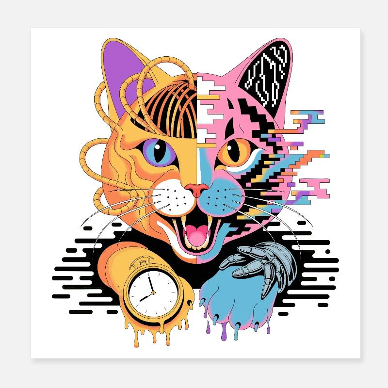 Illustration numérique de fusion de chat Poster 20 x 20 cm