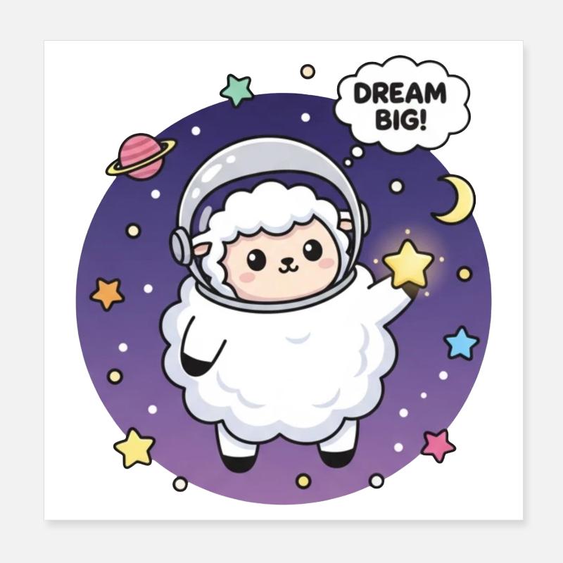 Mignon mouton astronaute avec culte de rêve Poster 20 x 20 cm
