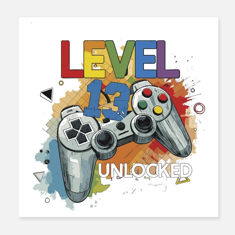 Level 13 Unlocked Controller Graffiti Birth Poster 8" x 8" (20x20 cm)