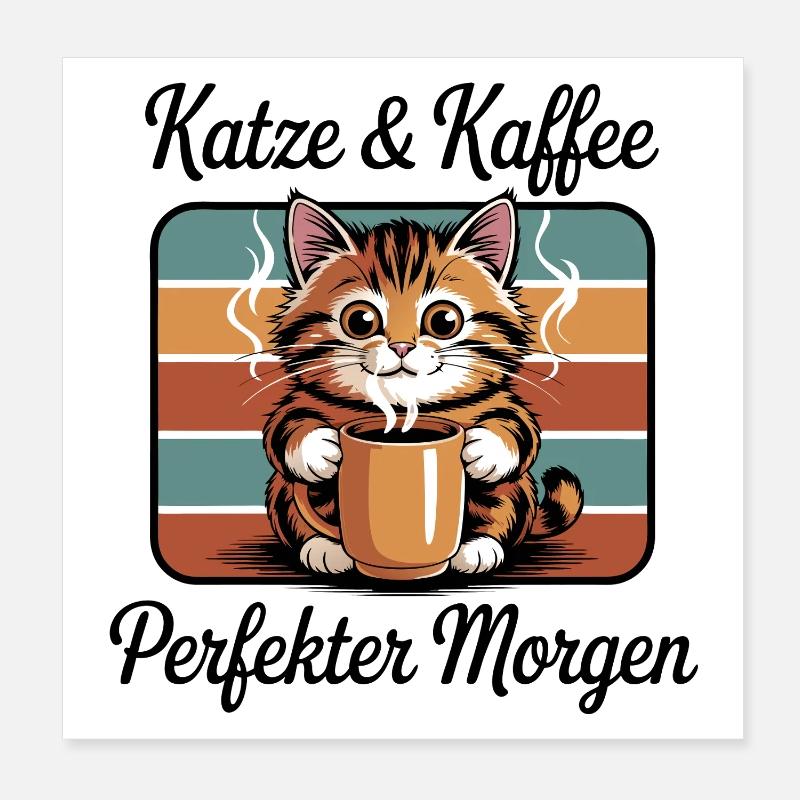 Cat Coffee Pause café rétro Poster 20 x 20 cm