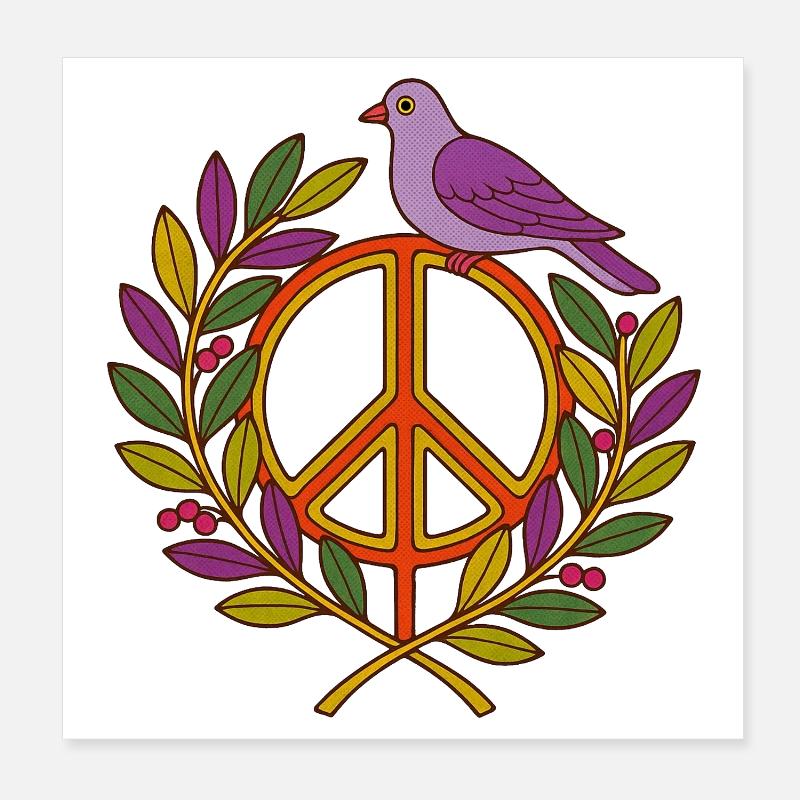 Lebendiger Friedensvogel Blumenkranz Poster 20x20 cm