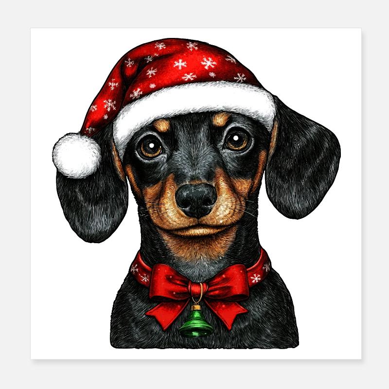 Teckel de Noël Poster 20 x 20 cm