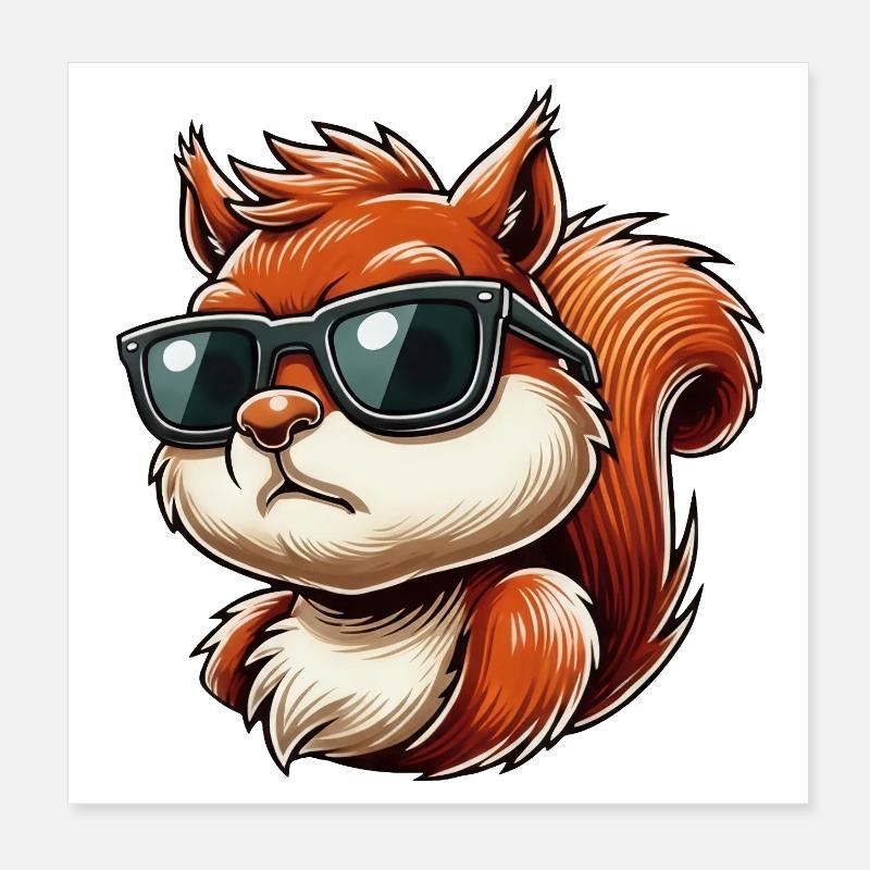 Funny Squirrel with Sunglasses Cartoon Hum Poster 8" x 8" (20x20 cm)