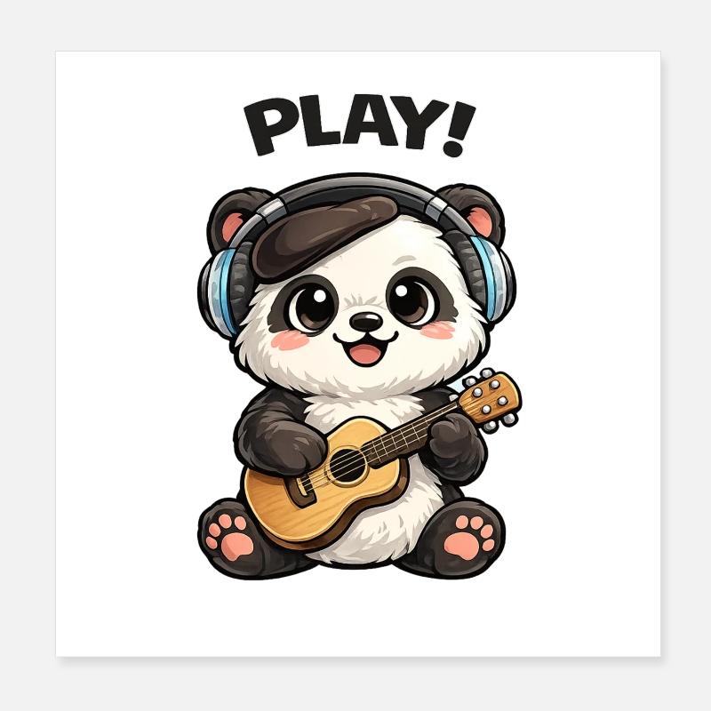 Panda Gitarrist mit Kopfhörern Poster 20x20 cm