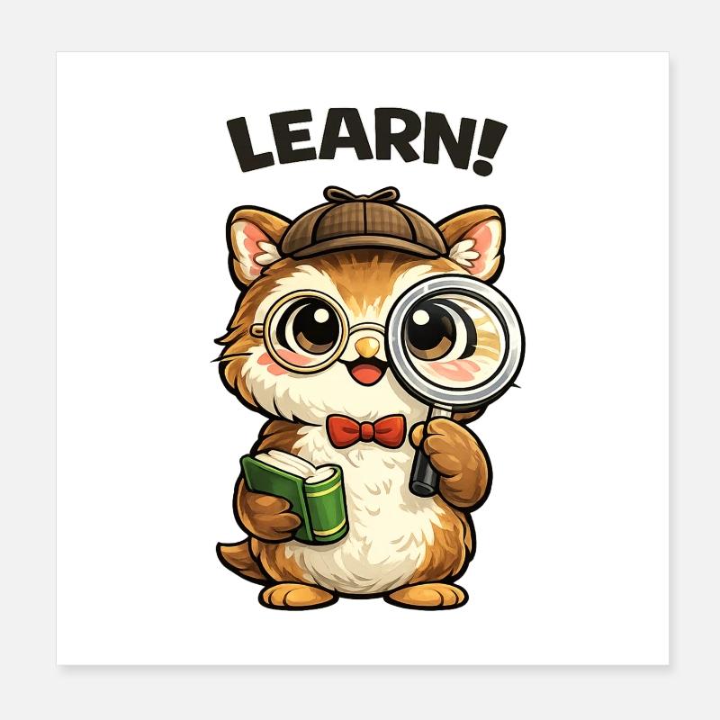Learning Kitten Detective Poster 8" x 8" (20x20 cm)