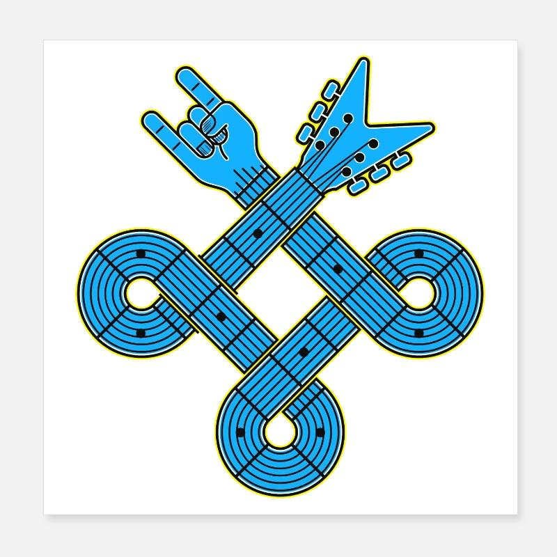 Neon Blue Guitar Knot Emblem Poster 8" x 8" (20x20 cm)