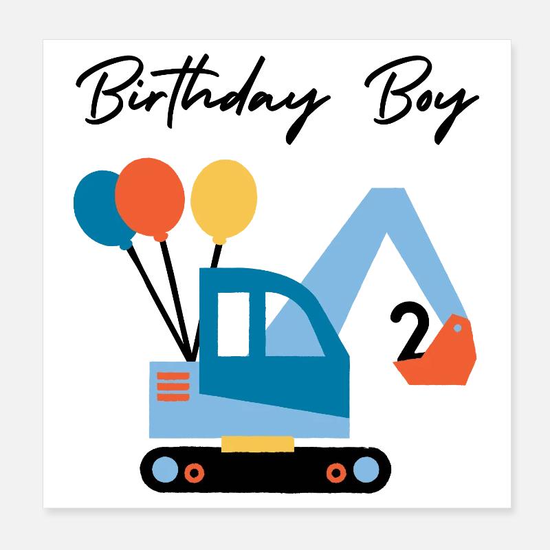 Excavator with balloons Poster 8" x 8" (20x20 cm)