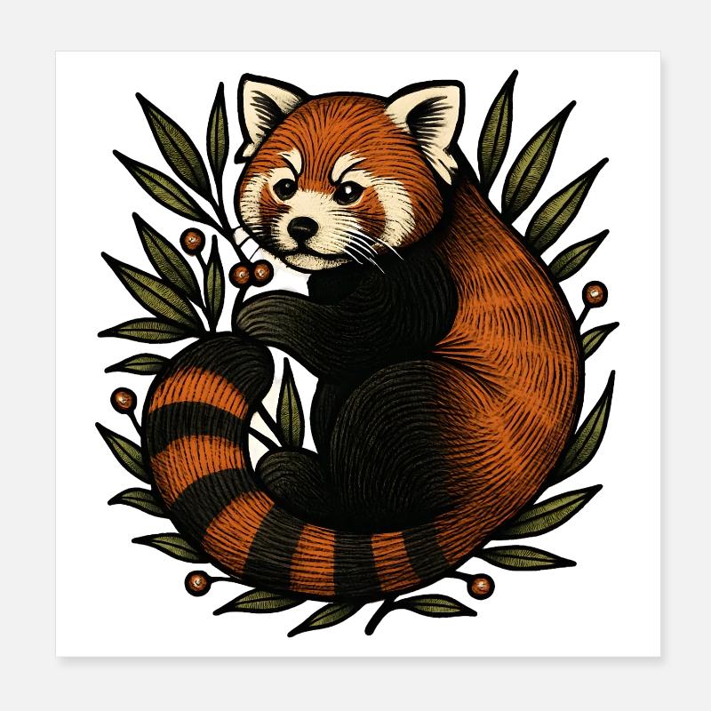 Panda rouge dans le feuillage Poster 20 x 20 cm