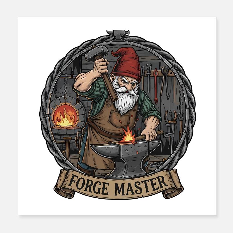 Blacksmith Gnome at the Anvil Poster 8" x 8" (20x20 cm)