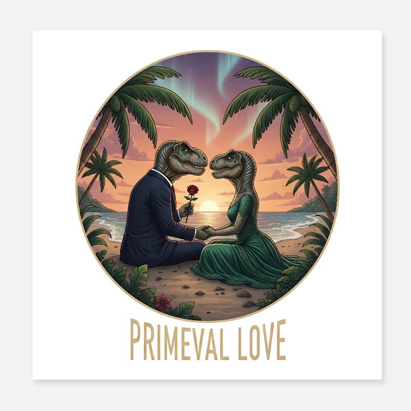 Urzeitliche Liebe Dino Romantik Poster 20x20 cm