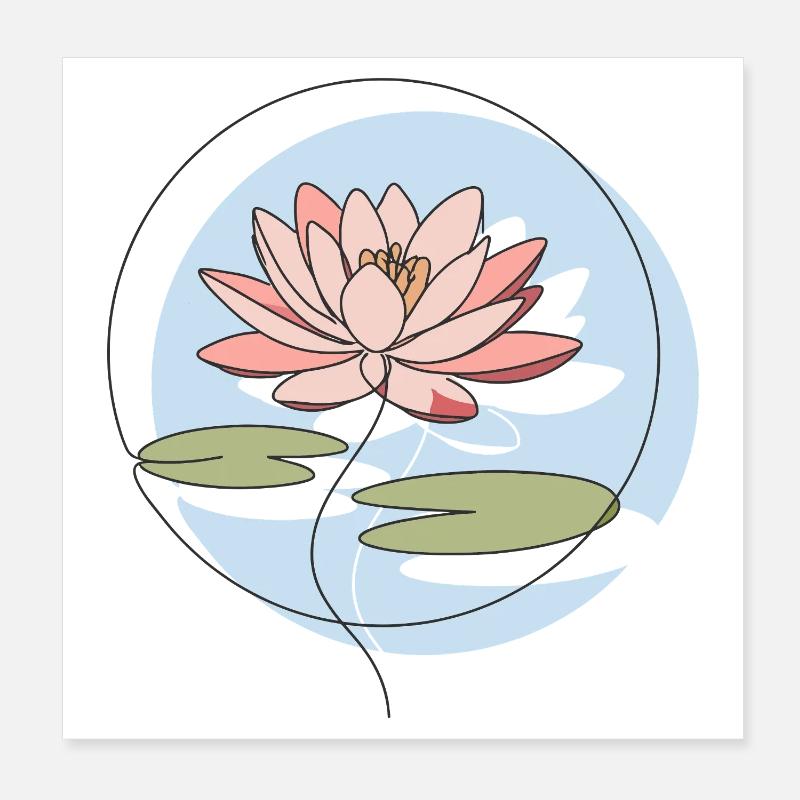 Illustration d’art au trait de nénuphar Poster 20 x 20 cm