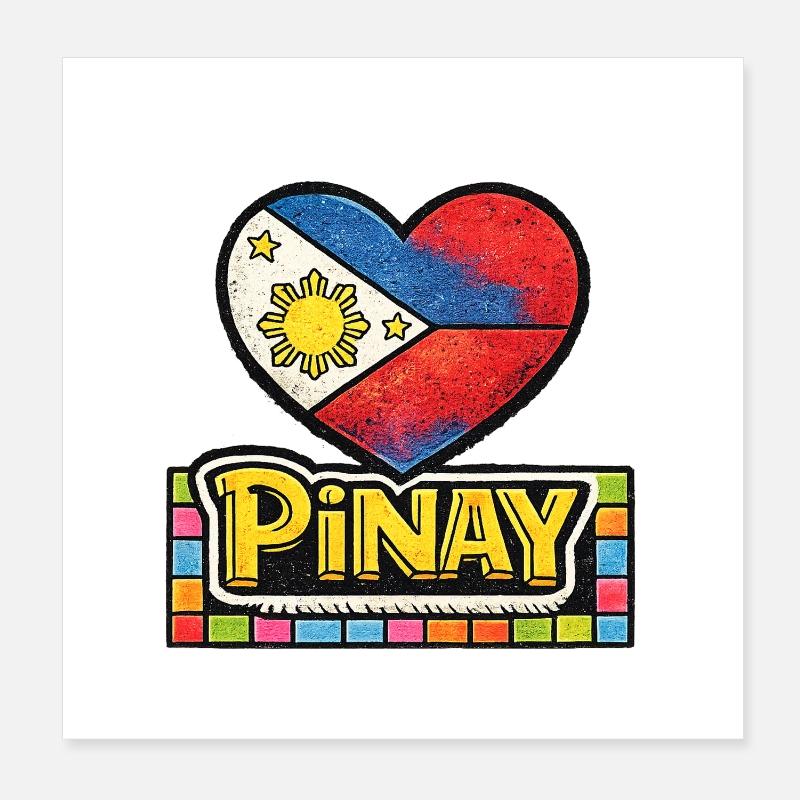Pinay-Herz-Flagge mit bunter Rand Poster 20x20 cm