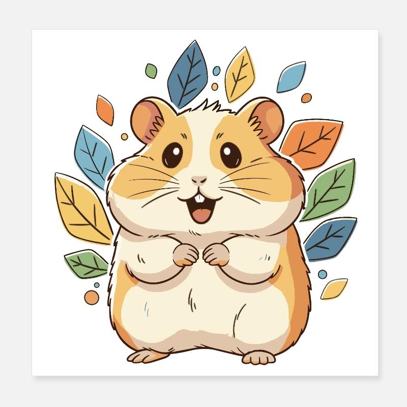 Kuscheliger Hamster mit Herbstblättern Poster 20x20 cm
