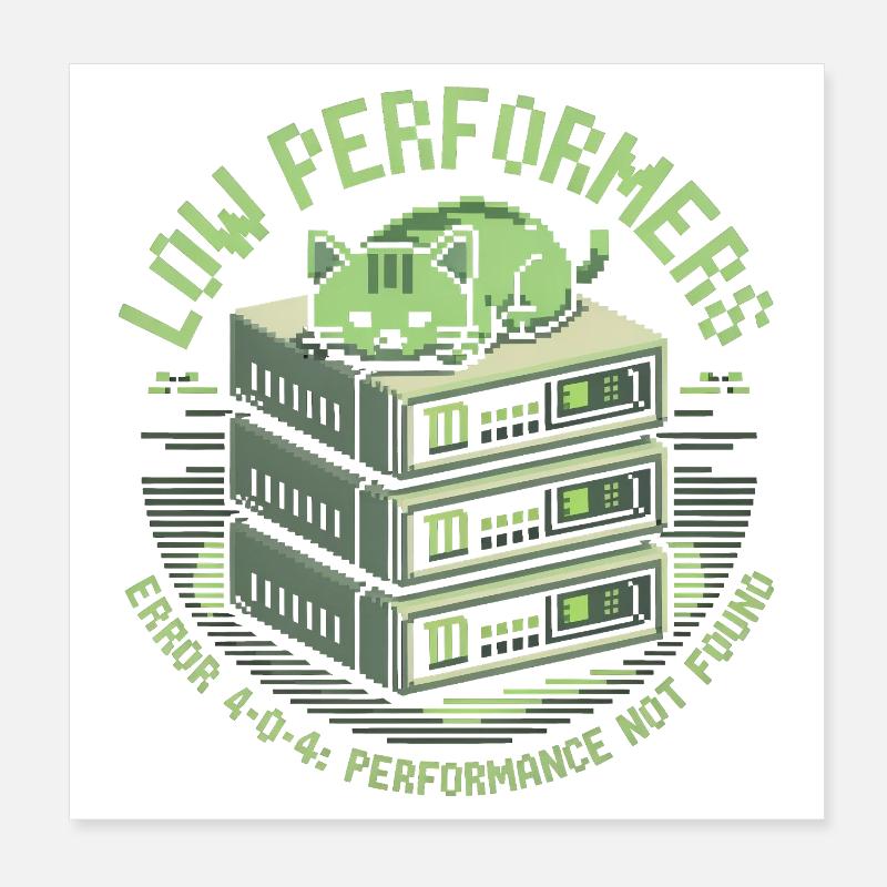 Low Performers Cat Server Pixel Art Poster 8" x 8" (20x20 cm)
