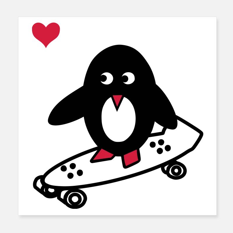 pingouin avec le skate-board Poster 20 x 20 cm