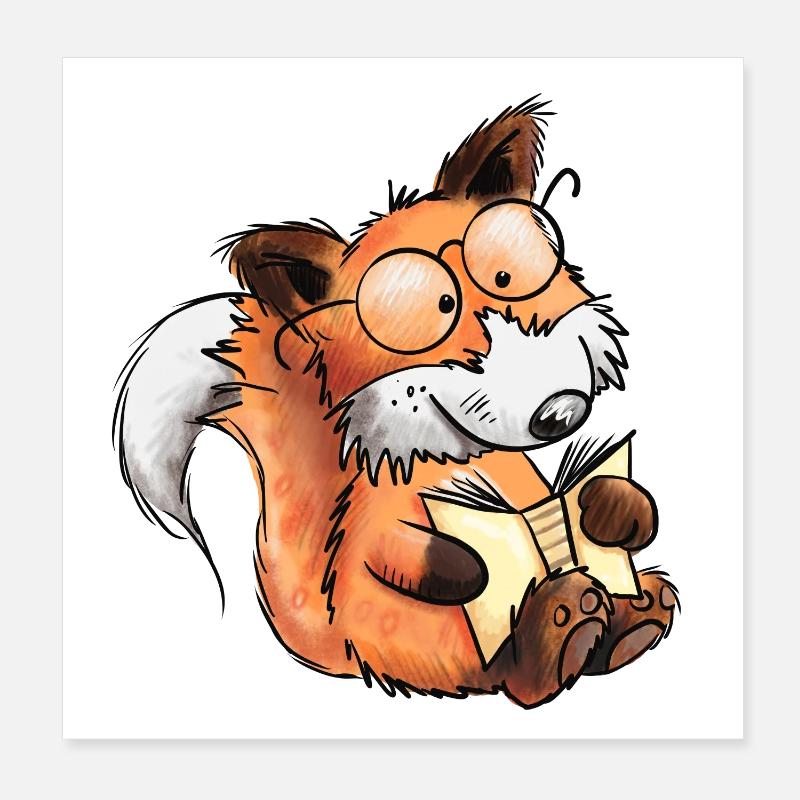 Sly Books Fox Je lis I Comic Animals Poster 20 x 20 cm