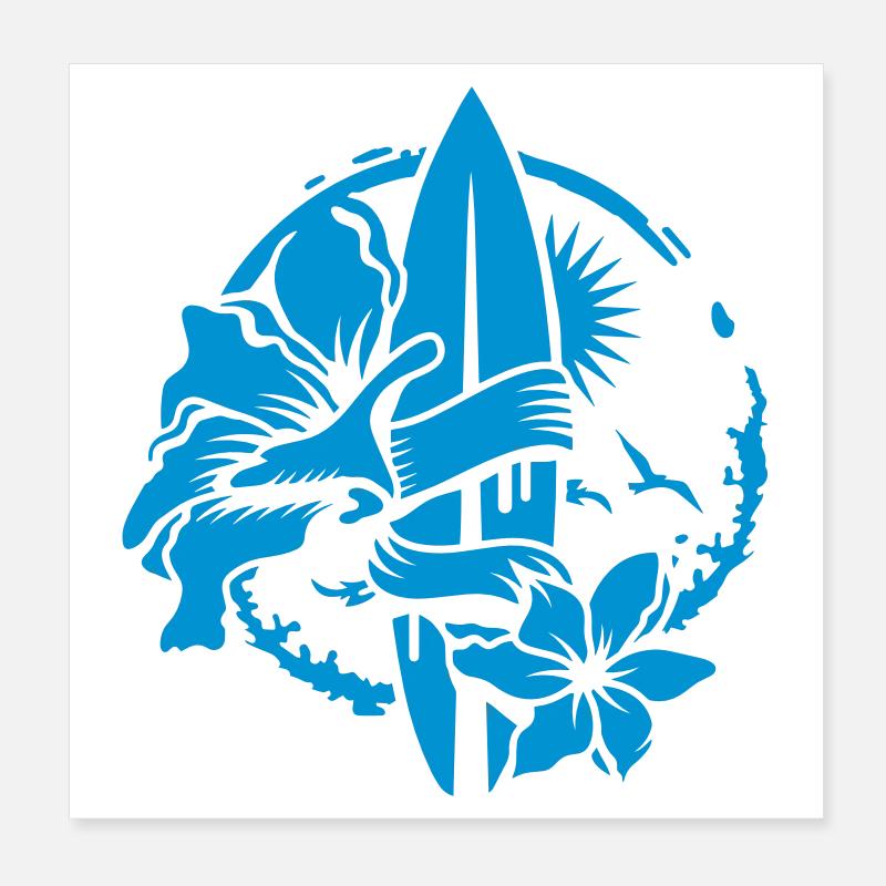 Une planche de surf avec des fleurs Poster 20 x 20 cm