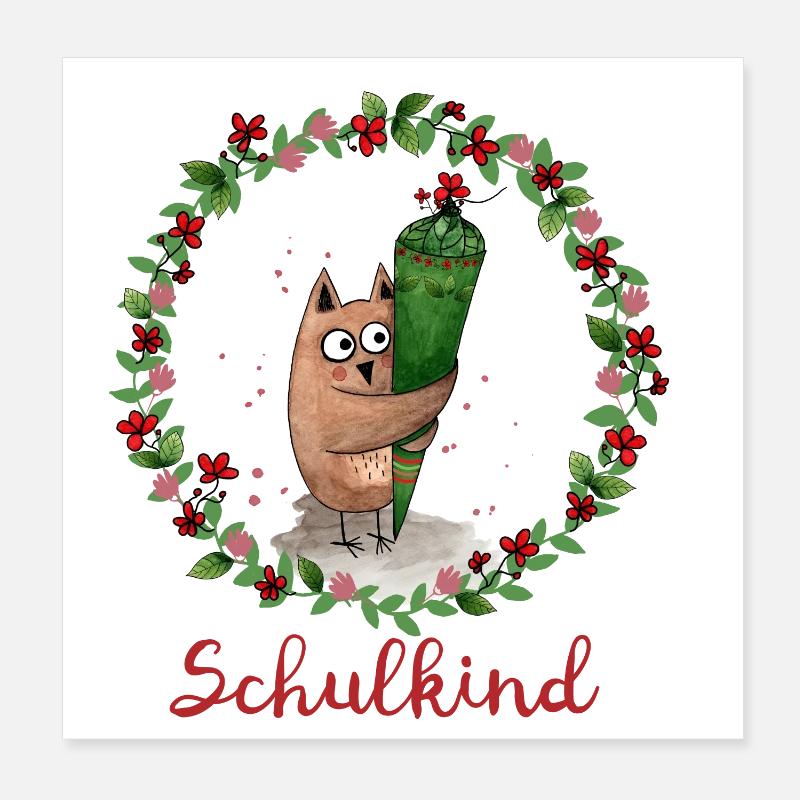 Schulkind Eule Poster 20x20 cm