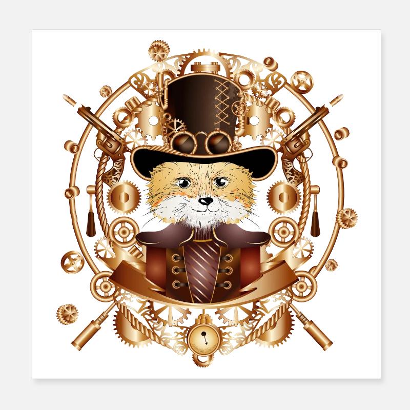Steampunk fox with cylinder hat in the frame Poster 8" x 8" (20x20 cm)