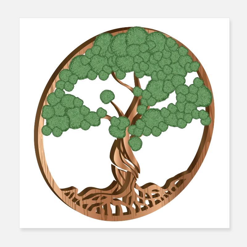 Médaillon d’arbre mousse en bois et mousse Poster 20 x 20 cm