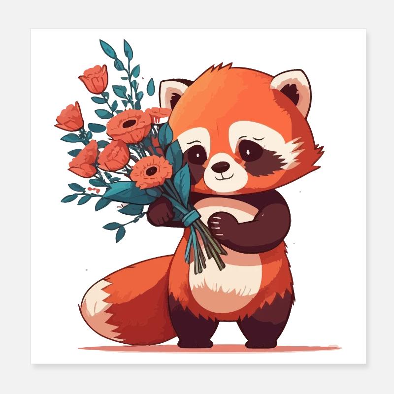 Panda roux à fleurs Poster 20 x 20 cm