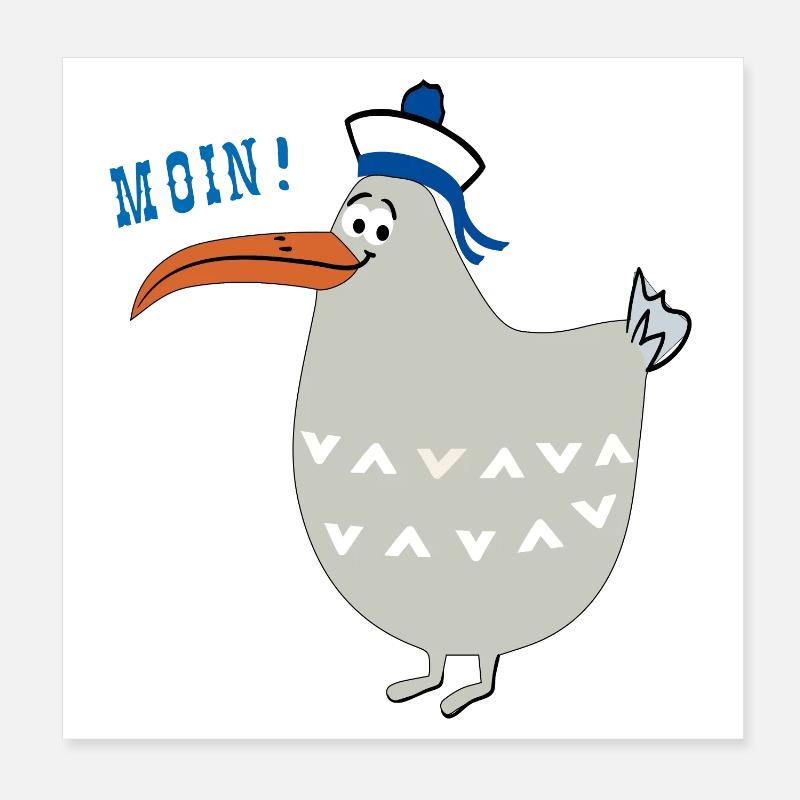 Moin, maritim, Möwe Poster 20x20 cm