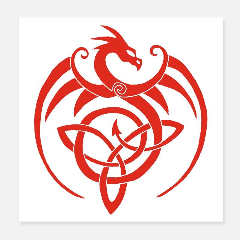 Red dragon and Celtic symbol Poster 8" x 8" (20x20 cm)