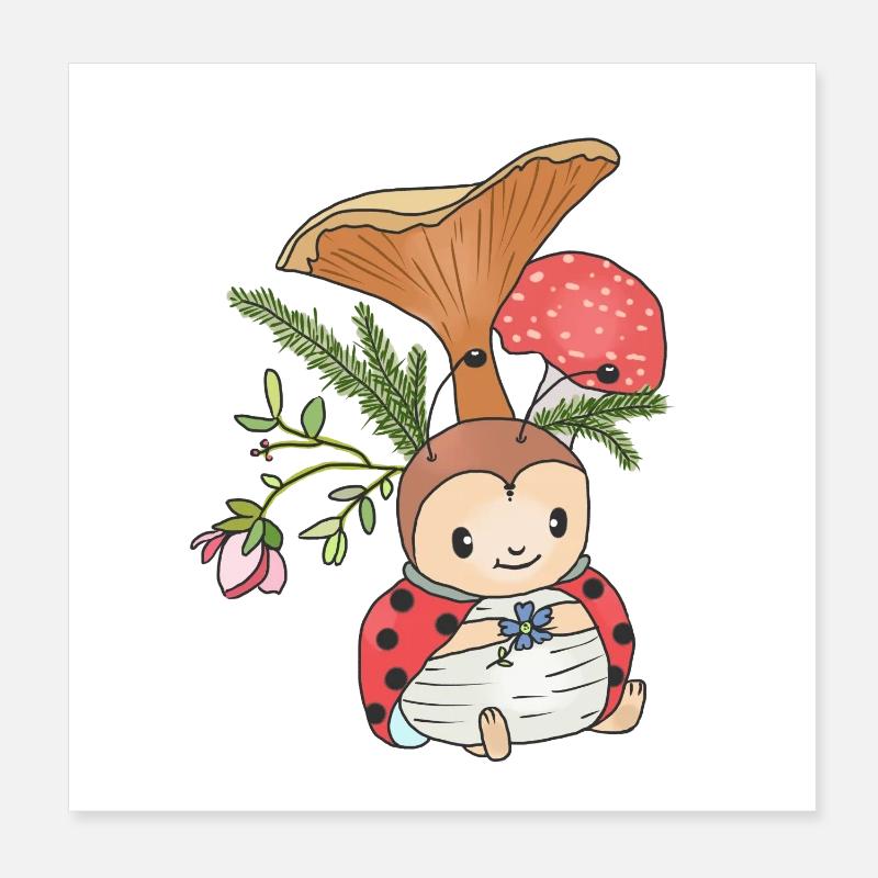 Marienkäfer unterm Pilz Poster 20x20 cm