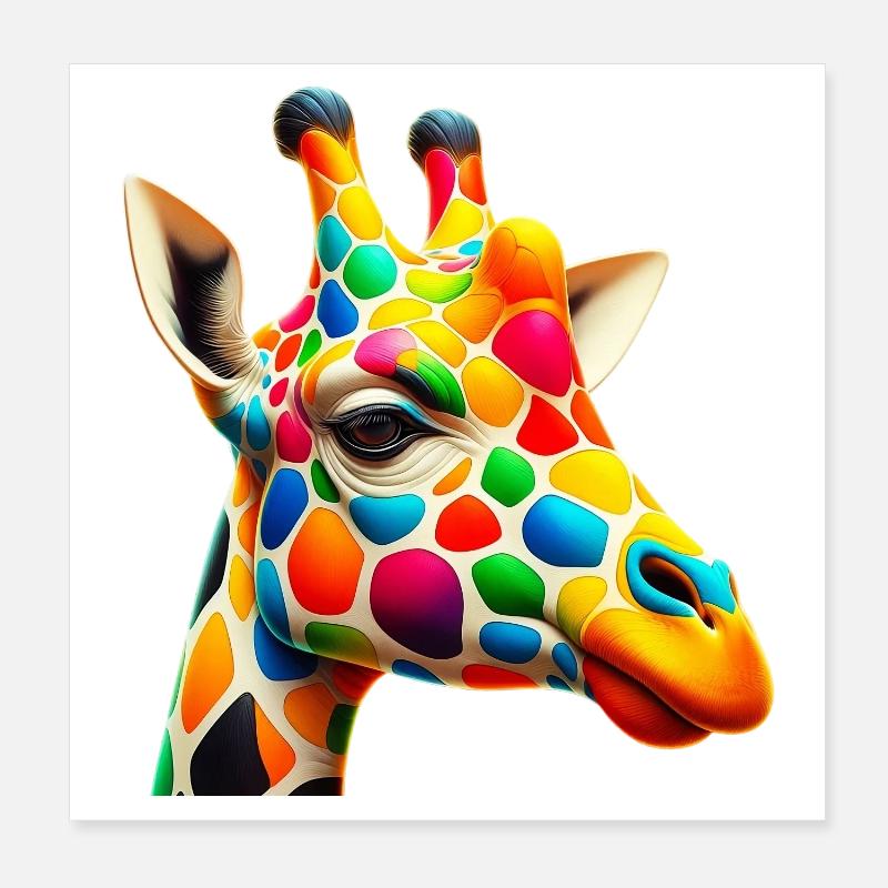 Giraffe colored and painted like Harlequin Poster 8" x 8" (20x20 cm)
