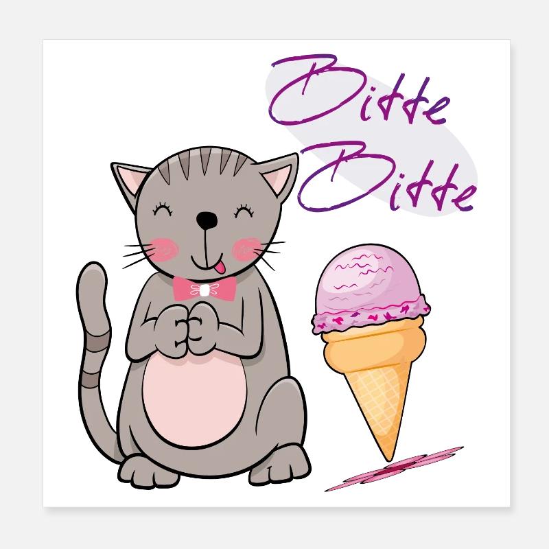 Chat avec cornet de crème glacée Poster 20 x 20 cm