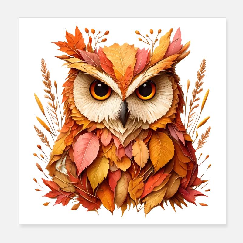 beautiful owl, designed from different leaves Poster 8" x 8" (20x20 cm)