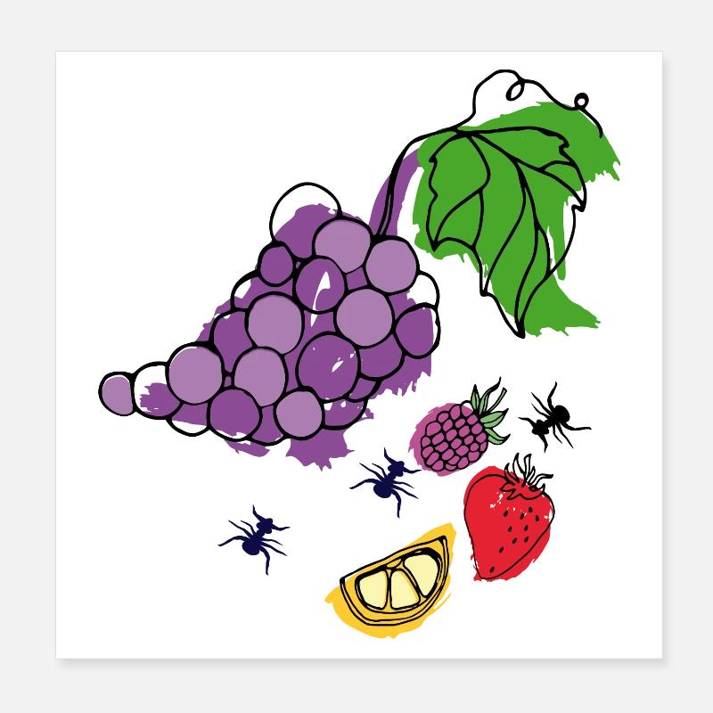 Fruits avec des insectes Poster 20 x 20 cm
