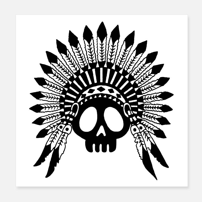 Crâne de chef indien noir Poster 20 x 20 cm