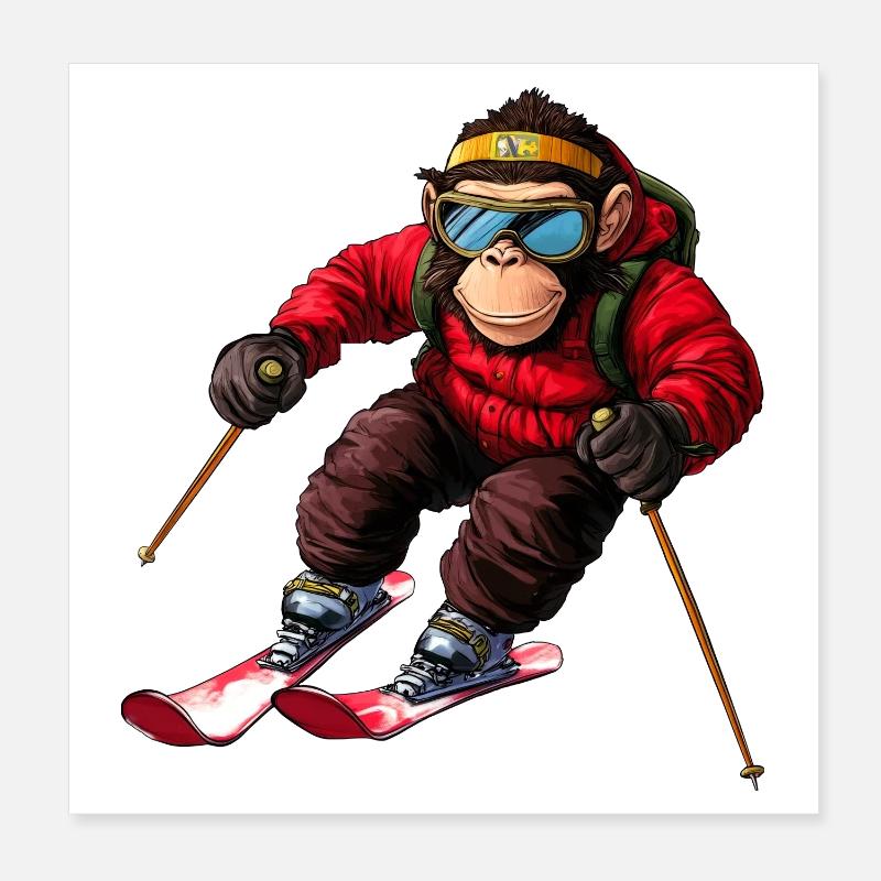Ski Affe Poster 20x20 cm