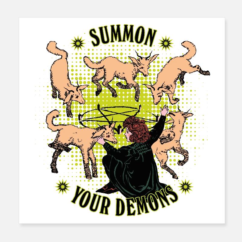 Retro-style demon summoning Poster 8" x 8" (20x20 cm)