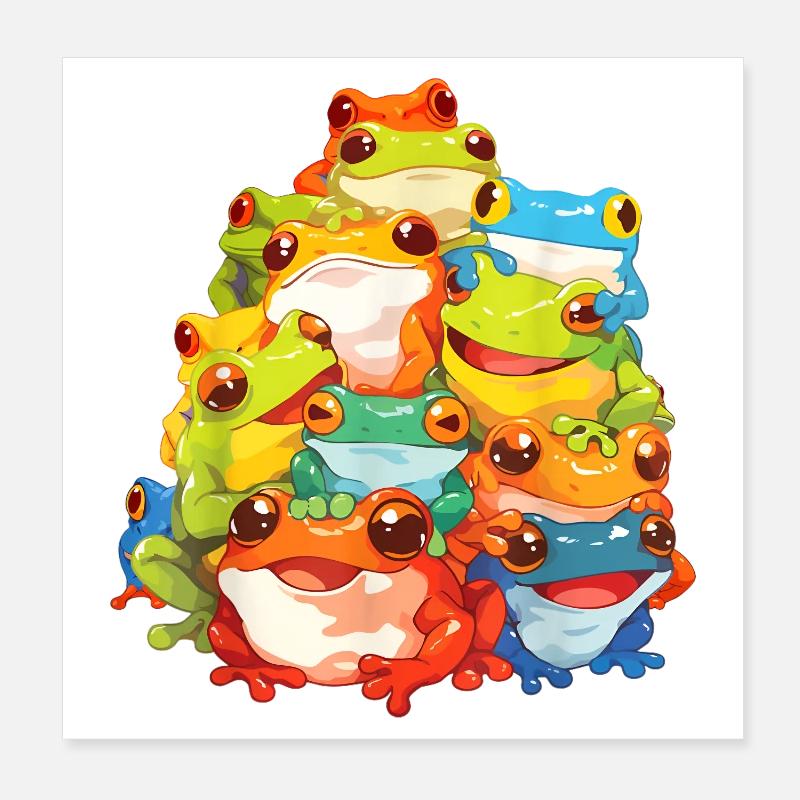 Bunte Frösche Ensemble Illustration Poster 20x20 cm