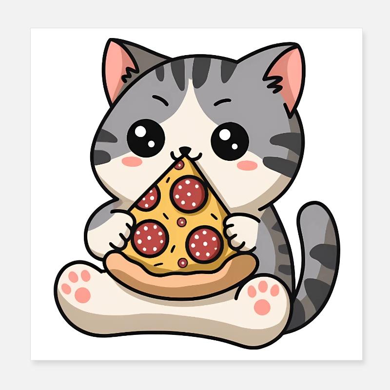 Chat et pizza Poster 20 x 20 cm