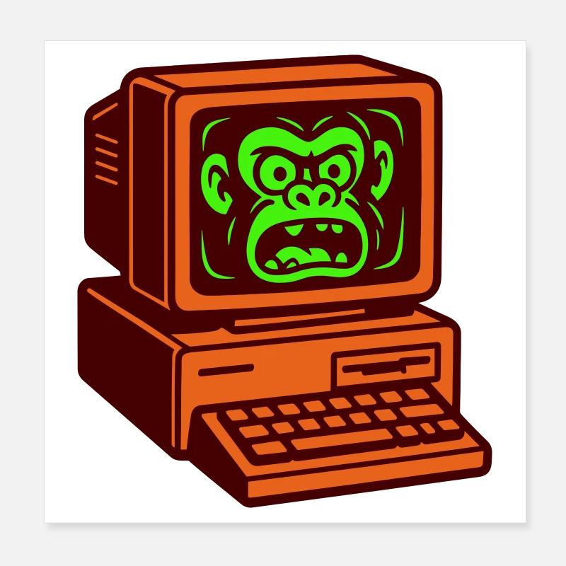 Computer Monkey Poster 8" x 8" (20x20 cm)