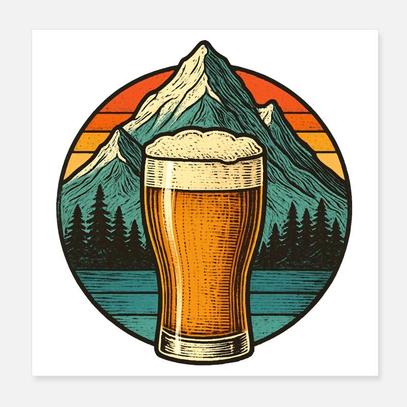 Bergblick mit Bierglas Design Poster 20x20 cm