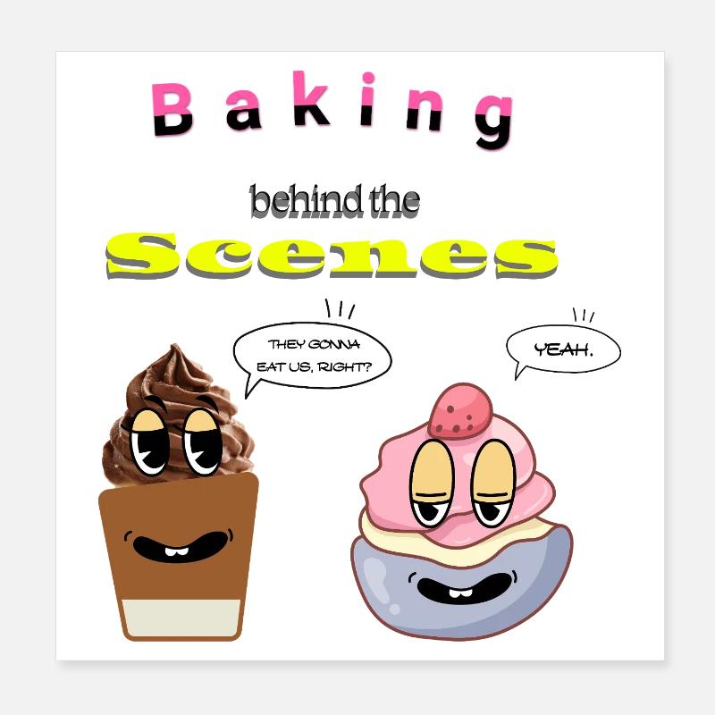 Baking Behind the Scenes Cartoon Design Poster 8" x 8" (20x20 cm)