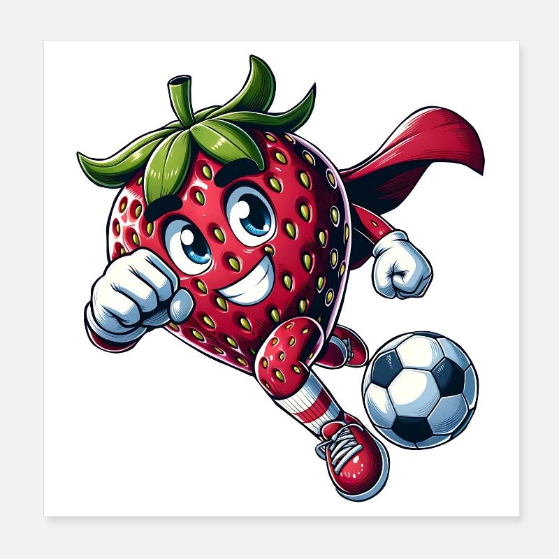 Fußball Erdbeere Superheld Kicker Comic Poster 20x20 cm
