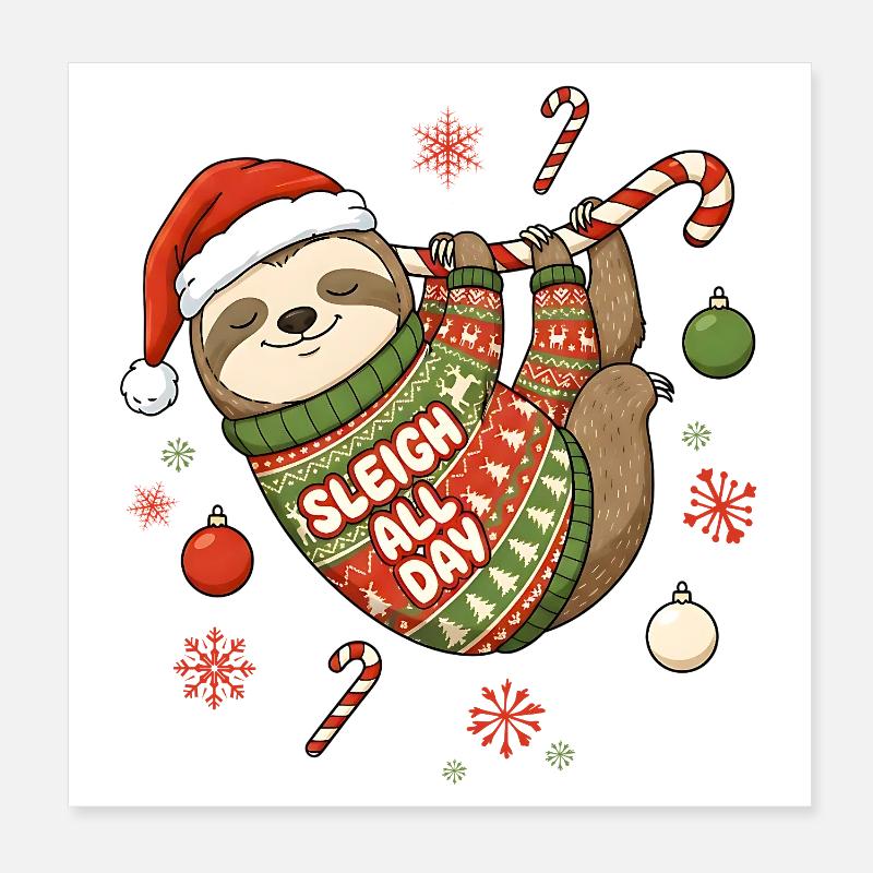 Lustiges Faultier Weihnachten - Weihnachtspullover Poster 20x20 cm