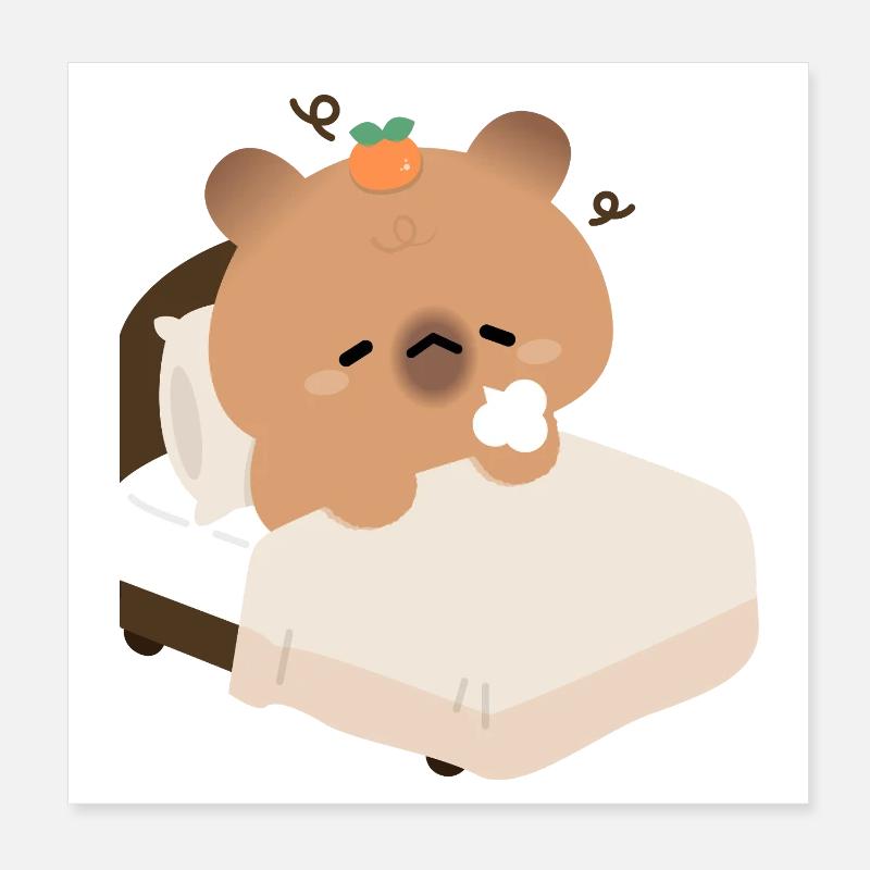 Capybara endormi dans un lit douillet Poster 20 x 20 cm