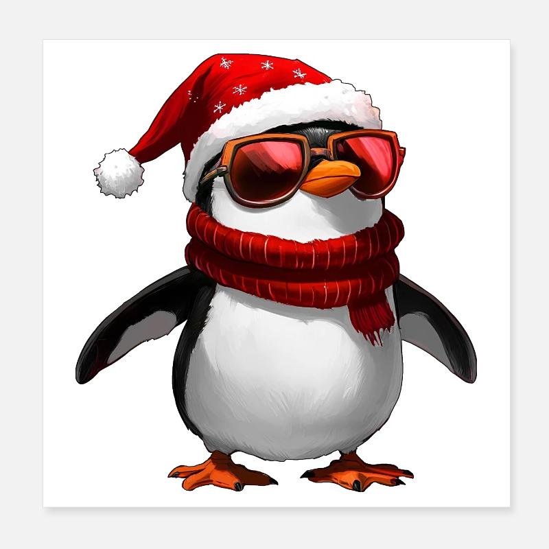 Pinguin Weihnachtsmann Poster 20x20 cm