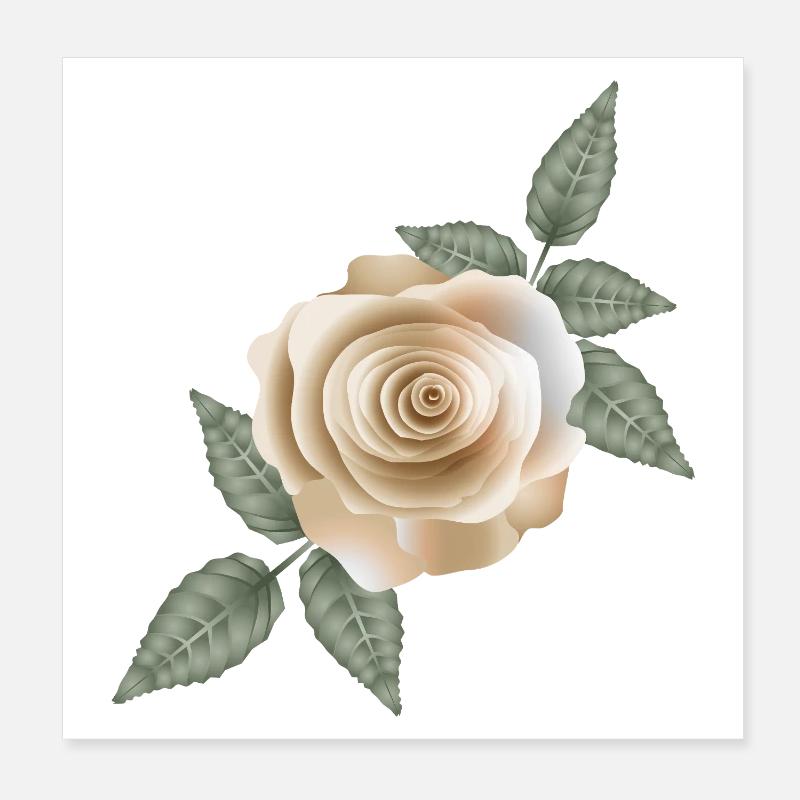 Rose délicate couleur sable avec de doux accents de feuilles Poster 20 x 20 cm
