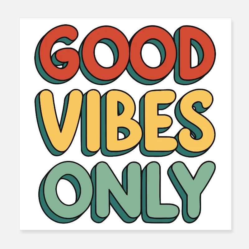 Bonne Vibes Only – Retro Vert Jaune Rouge Poster 20 x 20 cm