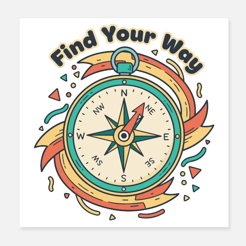 Find Your Way Compass Poster 8" x 8" (20x20 cm)